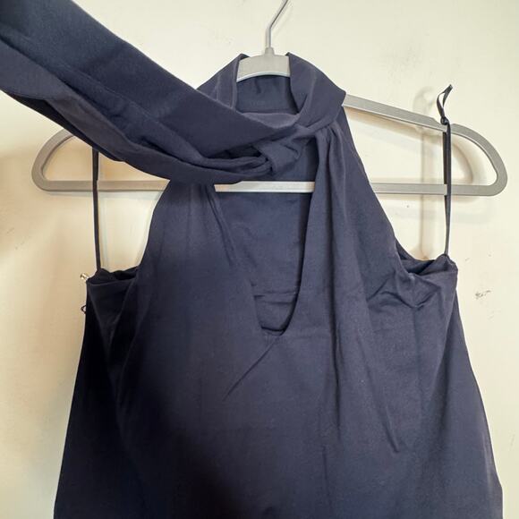 Susana Monaco Sleeveless Tie Neck Flare Top Midnight XS NWT Mockneck Stretchy - Picture 5 of 8